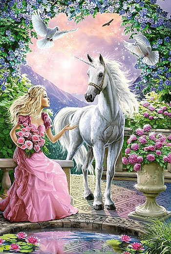 Красота - принцесса, лошади, единороги, девушка, фентези, сказка - оригинал