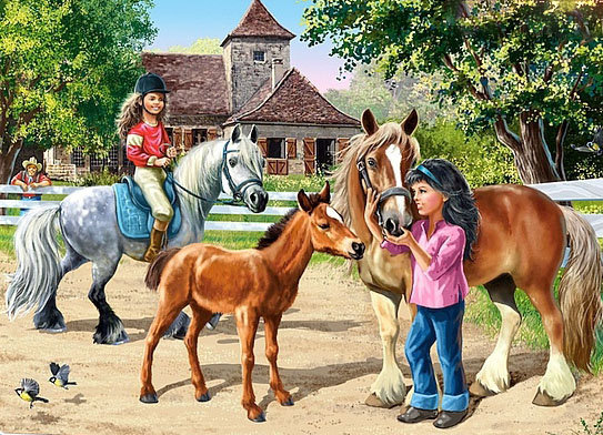 Юные наездницы - девочки, кони, лошадки, дети, конюшня, лошади, лошадка, лошадь - оригинал