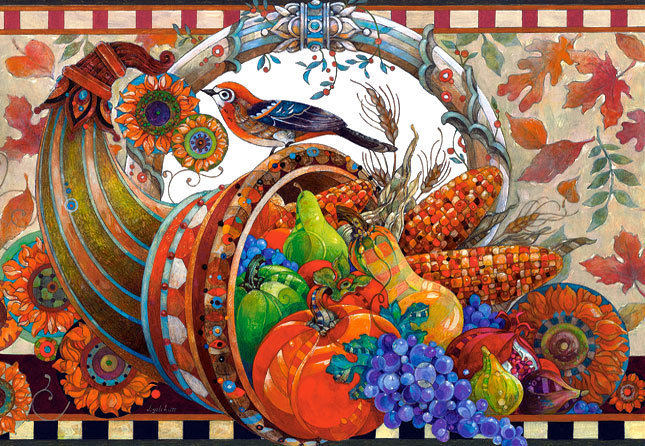 рог изобилия - виноград, натюрморт, овощи, тыква, груша, фрукты - оригинал