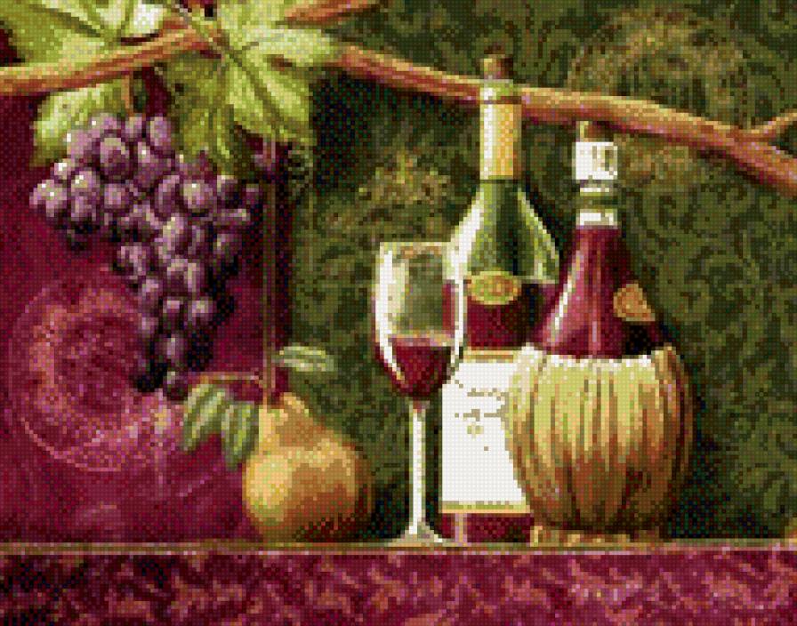 Натюрморт - вино, на кухню., натюрморт, виноград - предпросмотр