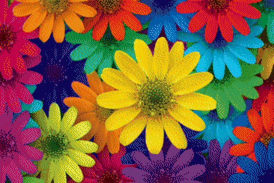 Витражные цветы. Панно. - цветы, панно, краски, витраж - предпросмотр