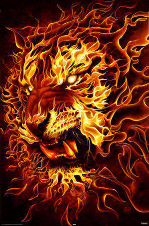 Огненный тигр - тигр, животные, огонь - оригинал