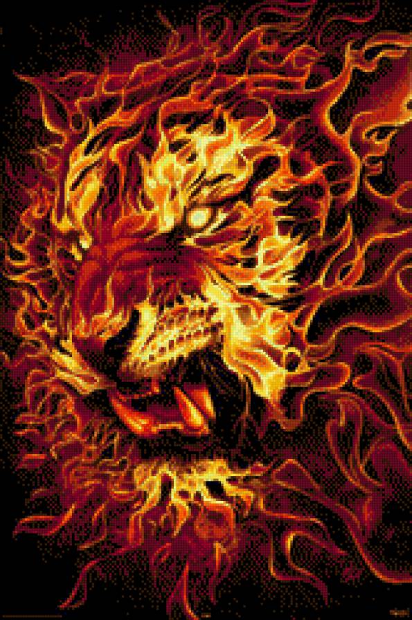 Огненный тигр - животные, огонь, тигр - предпросмотр