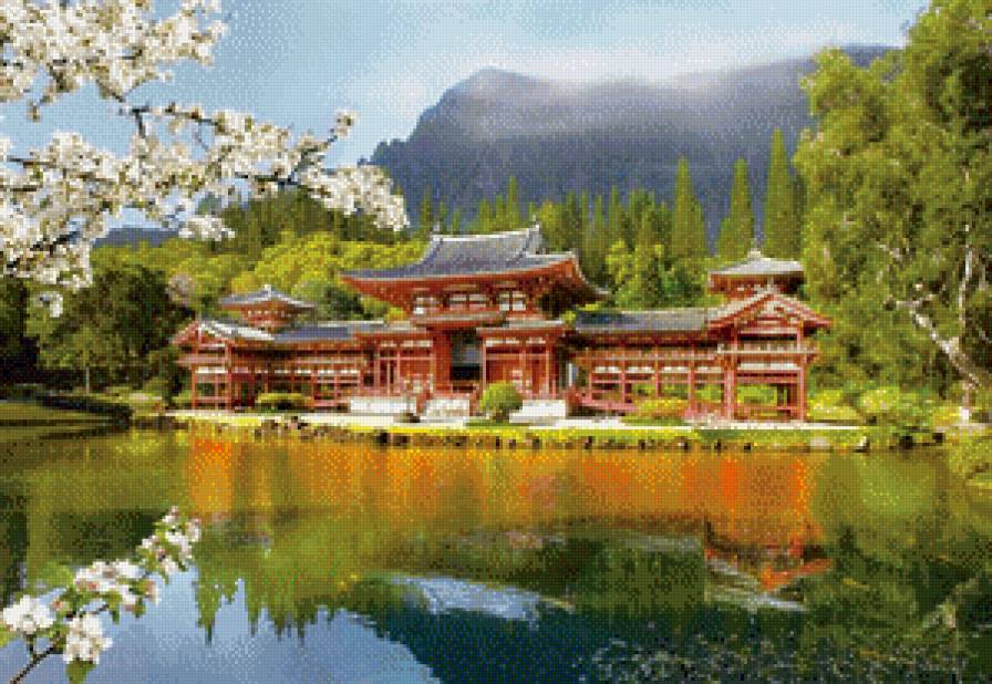 картина - пейзаж, природа, восток, весна, пруд - предпросмотр