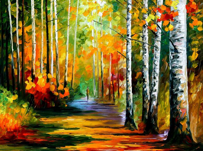 берёзы осенью - живопись, осень, береза, дерево, пейзаж, лес - оригинал