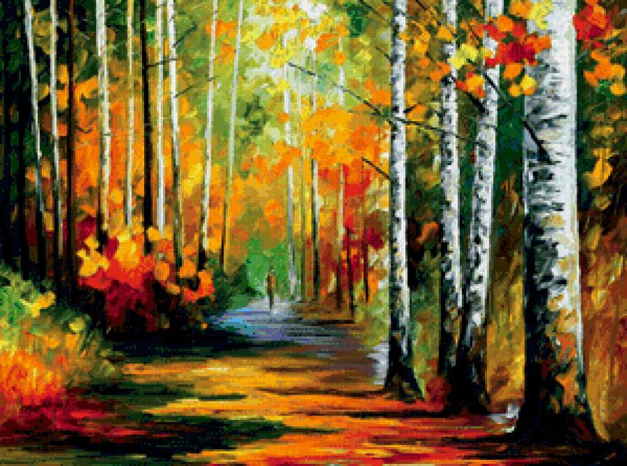 берёзы осенью - пейзаж, дерево, лес, осень, береза, живопись - предпросмотр
