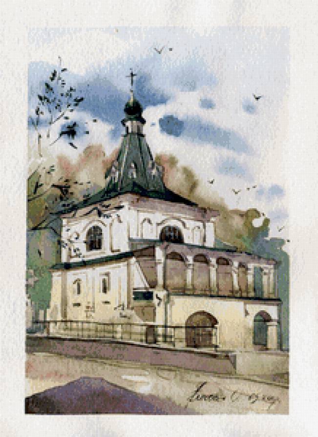 церквушка - церковь, монастырь, графика, храм, акварель - предпросмотр