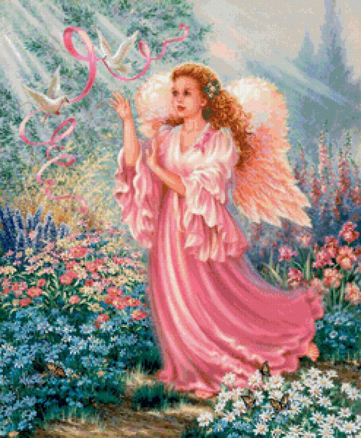 ангел с голубями - ангел, крылья, голуби, девушка - предпросмотр