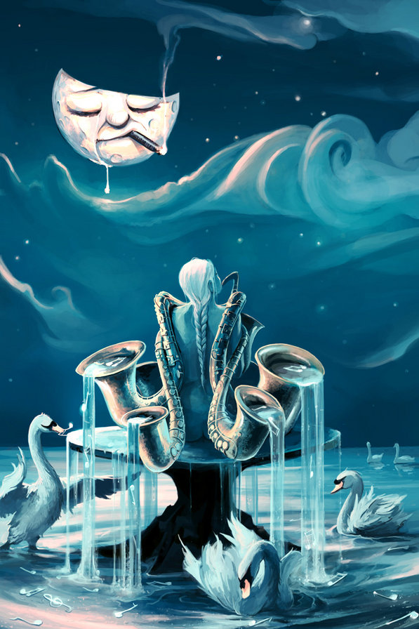 Тоска - лебеди, саксофон, луна, ночь - оригинал