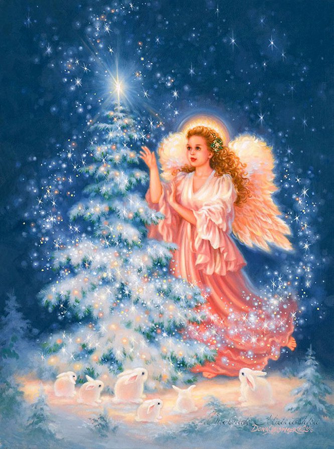 рождественский ангел - крылья, девушка, голуби, рождество, ангел - оригинал