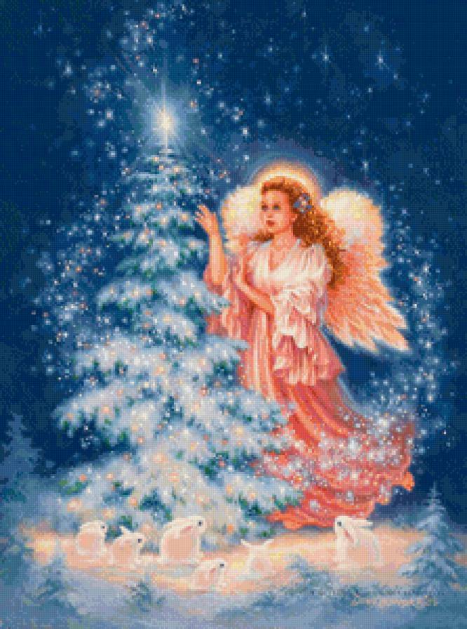 рождественский ангел - крылья, рождество, девушка, ангел, голуби - предпросмотр