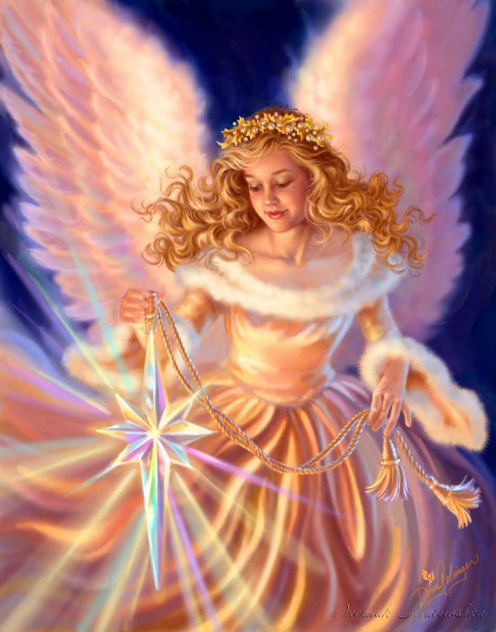 ангел со звездой - мир, ангел хранитель, девушка, небо, крылья, ангел, звезда - оригинал