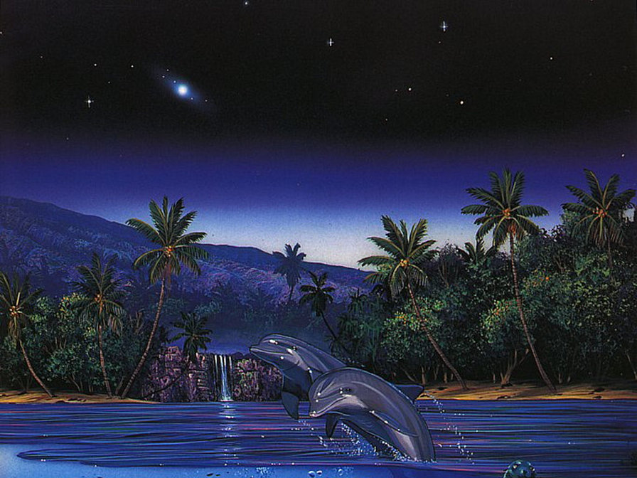 Дельфіни - тварини, гори, пейзаж, море, природа, краса, дельфіни - оригинал