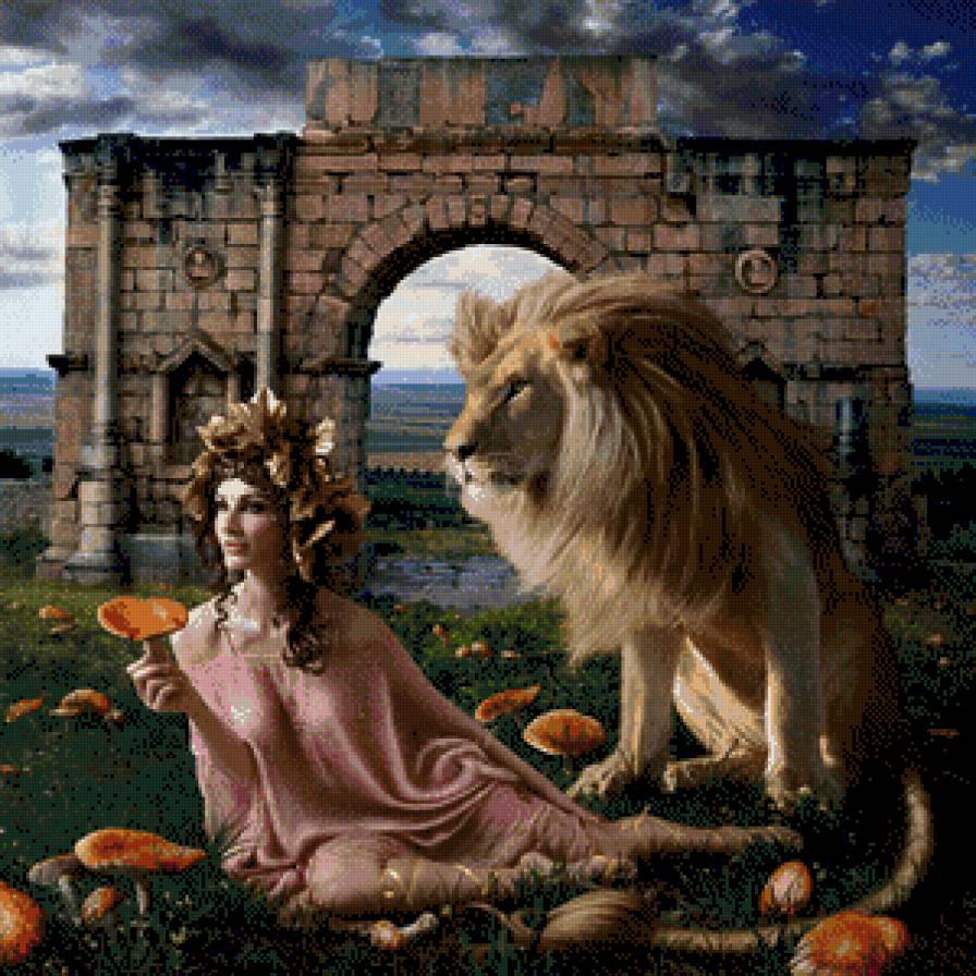 Царица - животные, лев, девушка, царица - предпросмотр