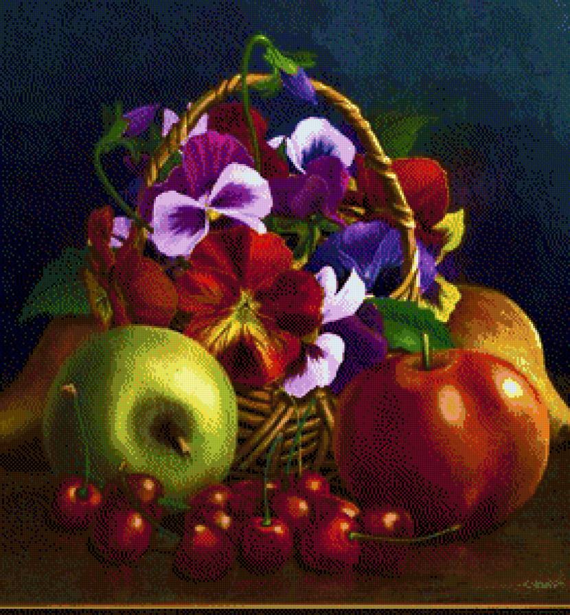 натюрморт - фрукти, квіти - предпросмотр