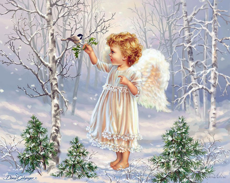ангелочек с птичкой - ангелочки, ангелы, девочки, ангел, крылья, дети, детское, добро - оригинал