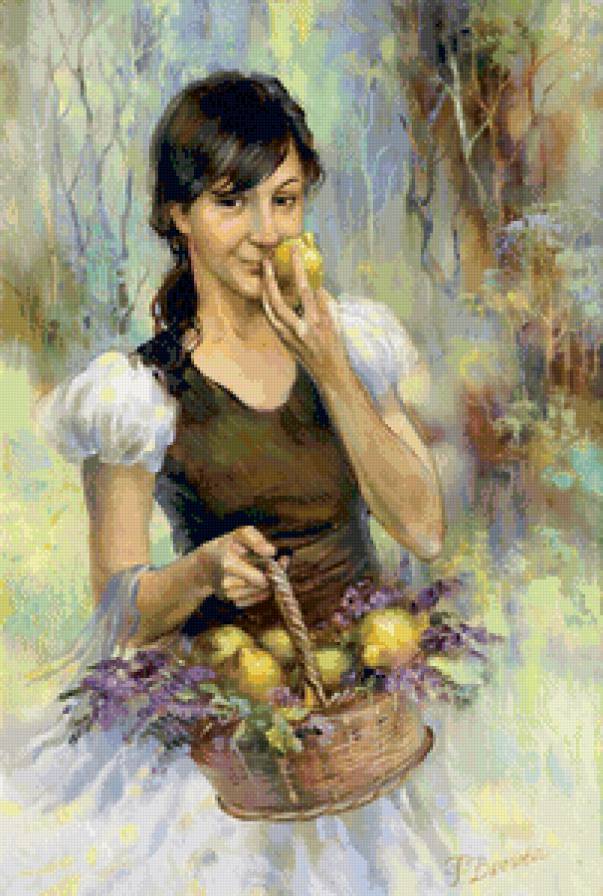 девушка с лимонами - лимон, девушка, женщина, портрет, живопись - предпросмотр