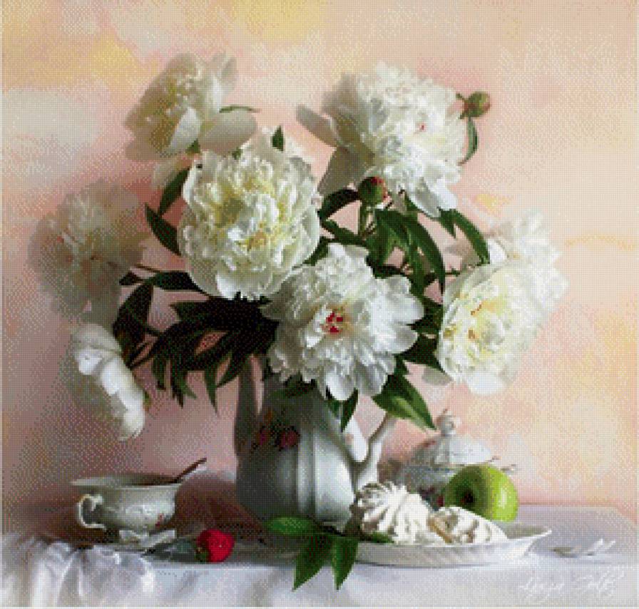 белые пионы с зефиром - предпросмотр