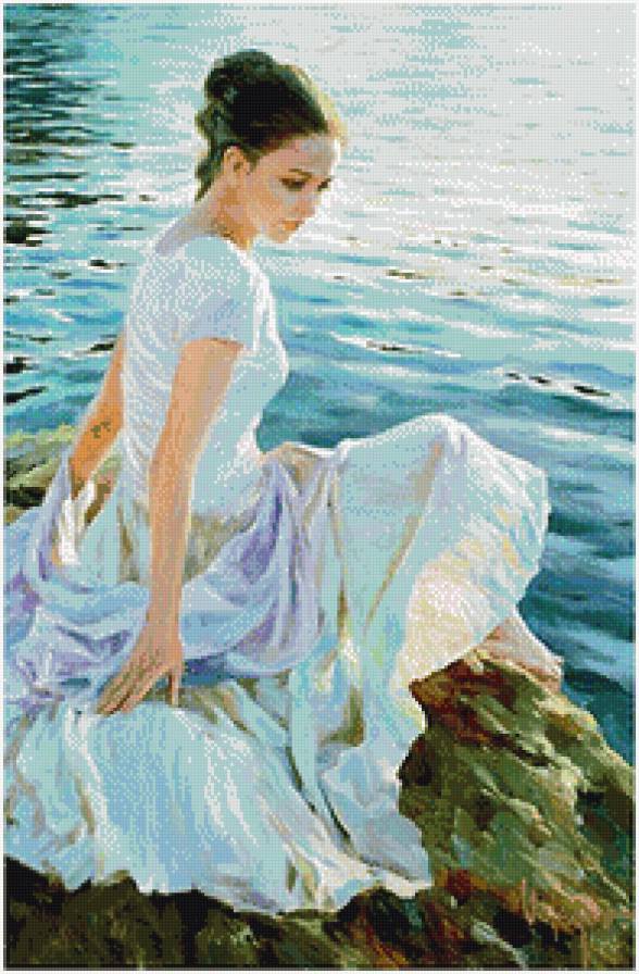 у моря-2 - море, женщина, волна, небо - предпросмотр