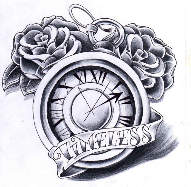 Timeless - черно-белое, розы, будильник, чб, time, время, часы, тату - оригинал