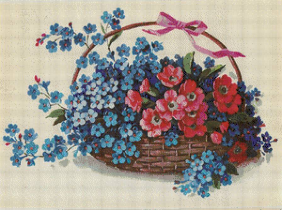 серия "корзины" - корзина.цветы.незабудки - предпросмотр