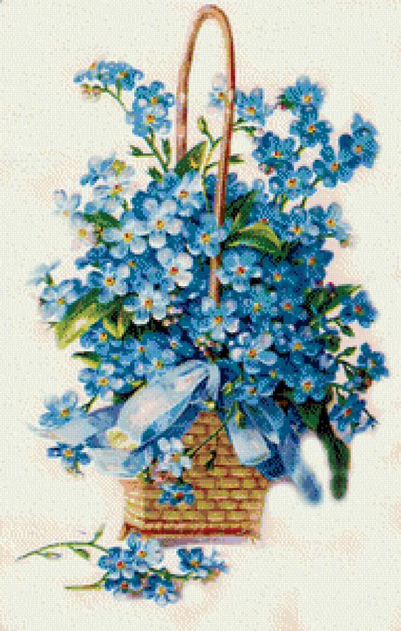серия "корзины" - корзина.цветы.незабудки - предпросмотр