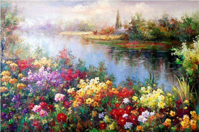 №850436 - река, цветы, лето - оригинал