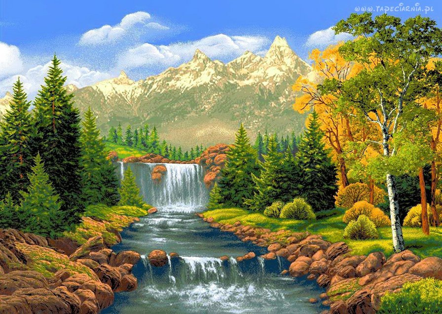 №851317 - природа, водопад, горы - оригинал