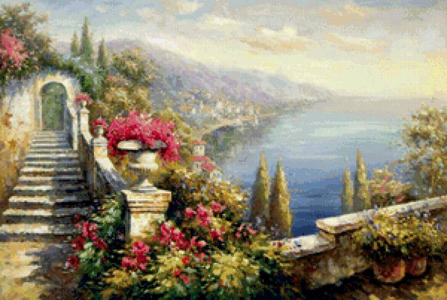 №851343 - море, дом, цветы - предпросмотр