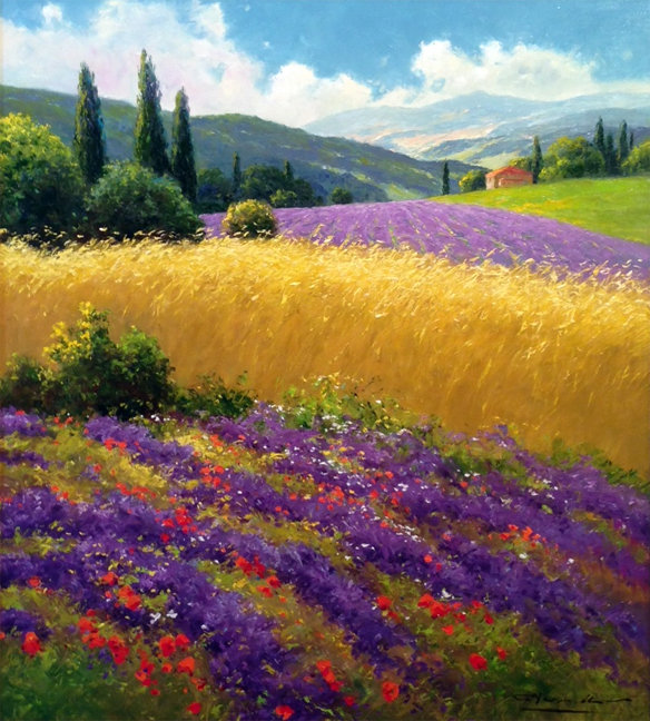 Gerhard Neswadbа, цветочные поля - картина, neswadba, цветы, поле, природа, пейзаж - оригинал
