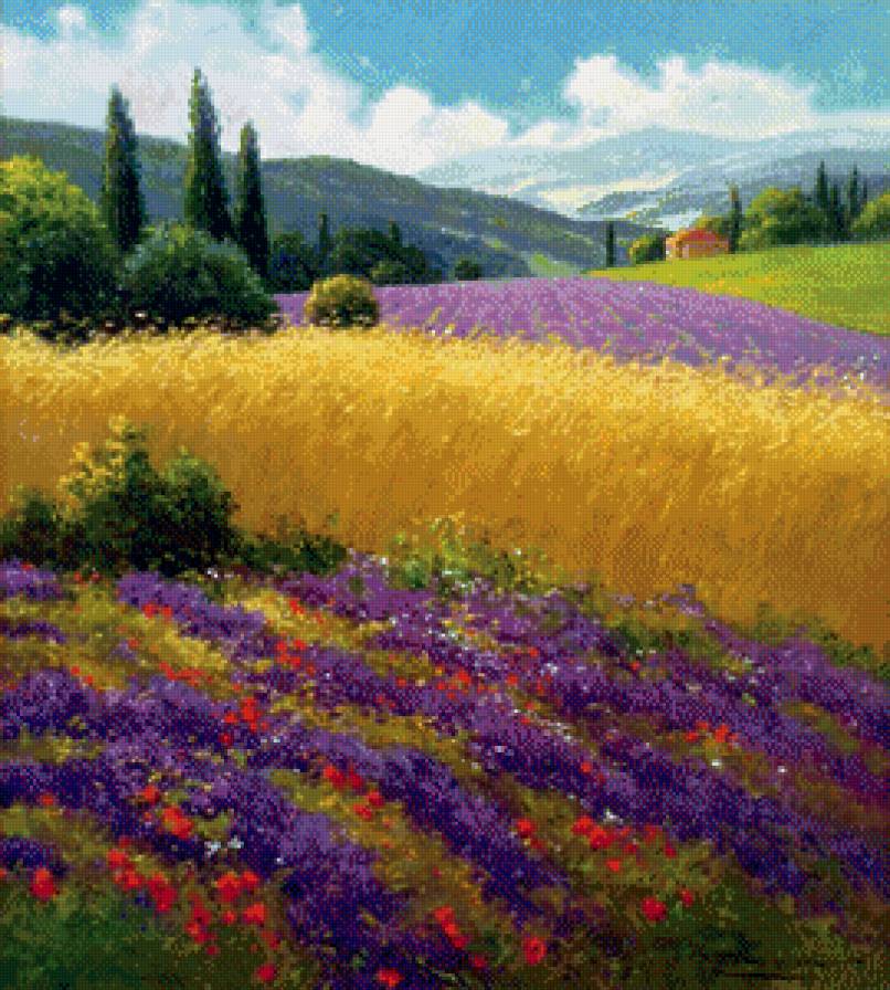 Gerhard Neswadbа, цветочные поля - поле, цветы, природа, neswadba, пейзаж, картина - предпросмотр