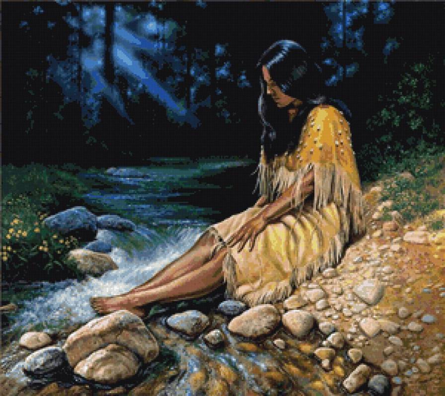 Девушка и река - индейцы, река, природа, ночь, девушка - предпросмотр