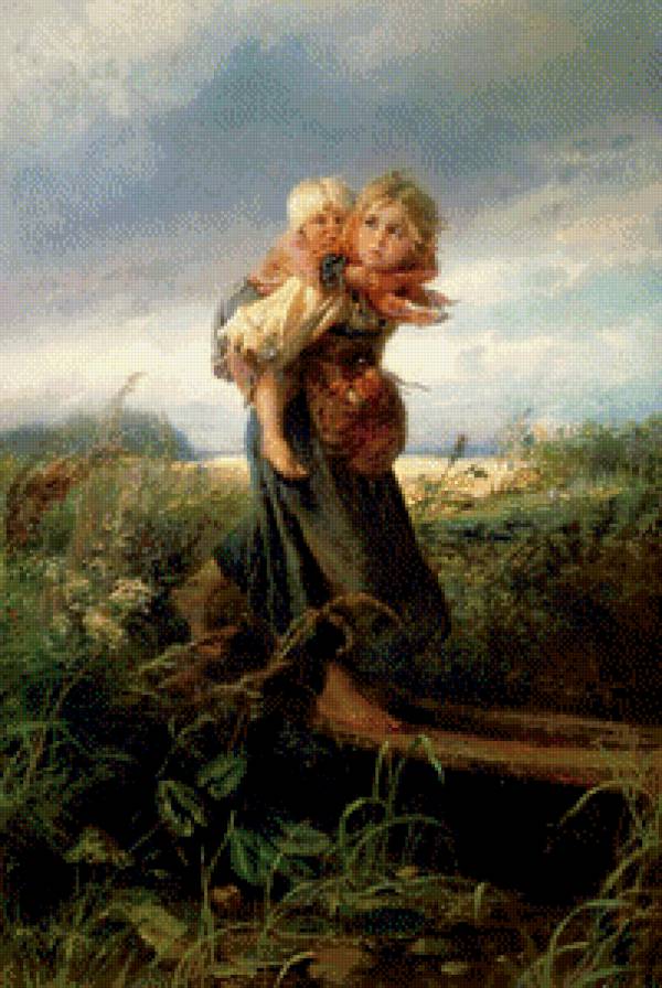 Дети,бегущие от грозы - картина - предпросмотр