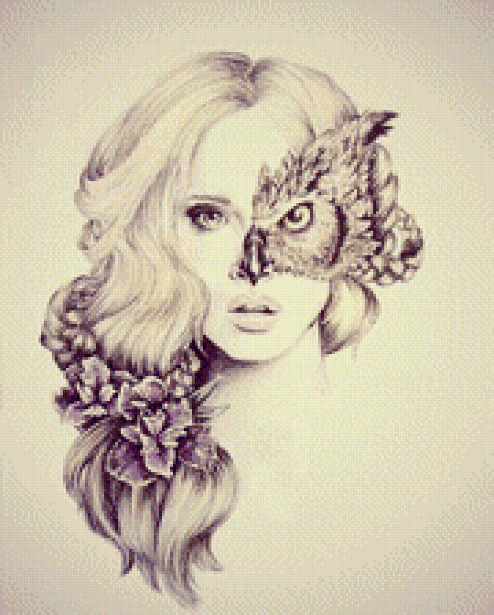 девушка-сова - днвушка, совы, красота, природа - предпросмотр