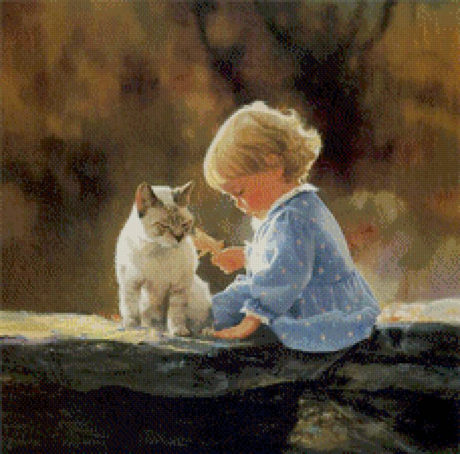 Девочка с кошкой - картина - предпросмотр