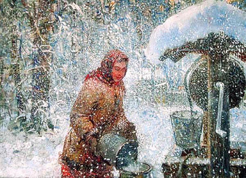 №856483 - зима, колодец, люди, снег - оригинал