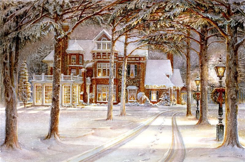 Загородний дом зимой - зима, дом - оригинал