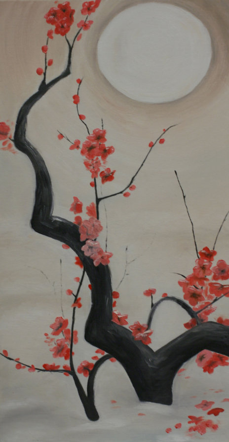 сакура простая-2 - красное-черное, ветка, сакура, цветы, японские мотивы, восток - оригинал