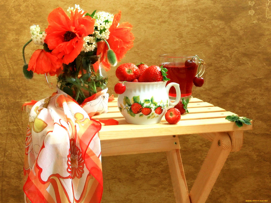 натюрморт3 - маки, клубника - оригинал