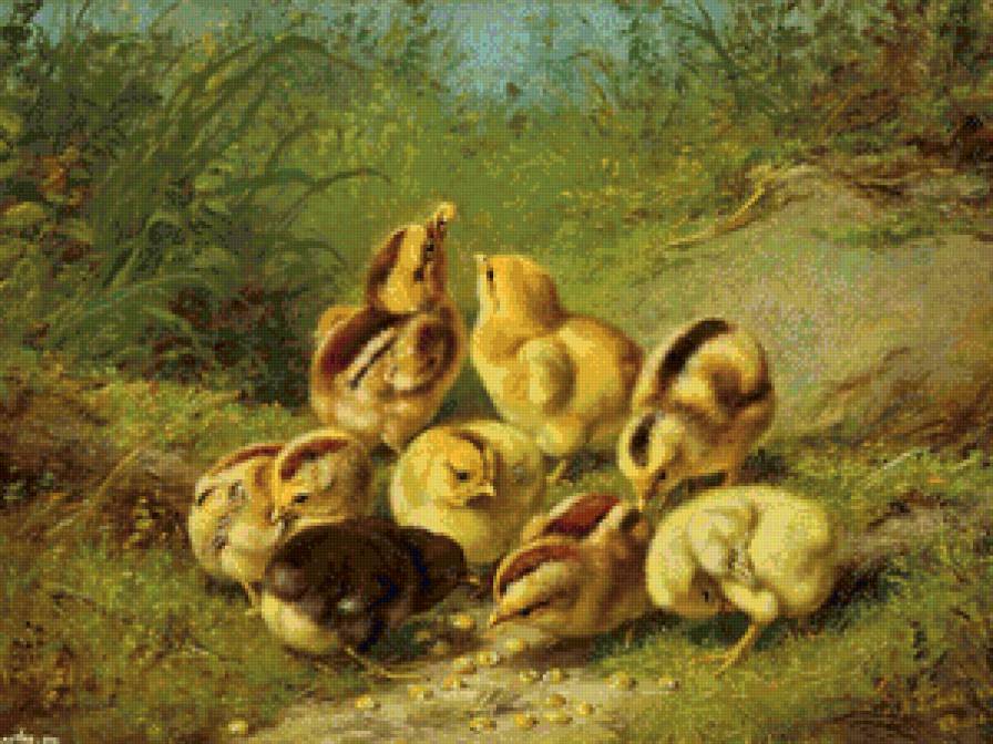 цыплята - живопись, детское, птицы, цыплята, животные - предпросмотр