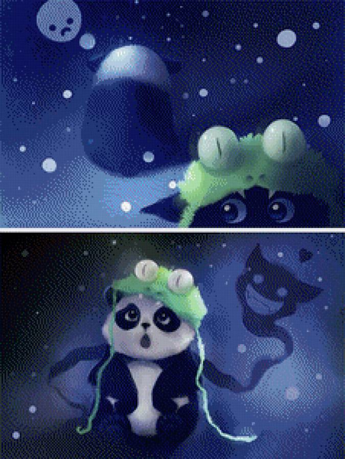 Испуг - ночь, сон, детское, животные, синий, панда - предпросмотр