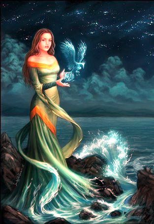 Морской Феникс - ночь, девушка, море, фэнтези - оригинал