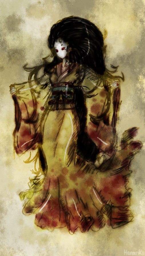 японка в кимоно - кимоно, графика, кукла, девушка, япония, восток, японка - оригинал