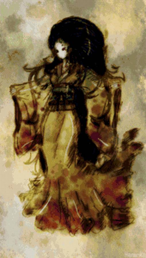 японка в кимоно - графика, девушка, кимоно, кукла, япония, восток, японка - предпросмотр