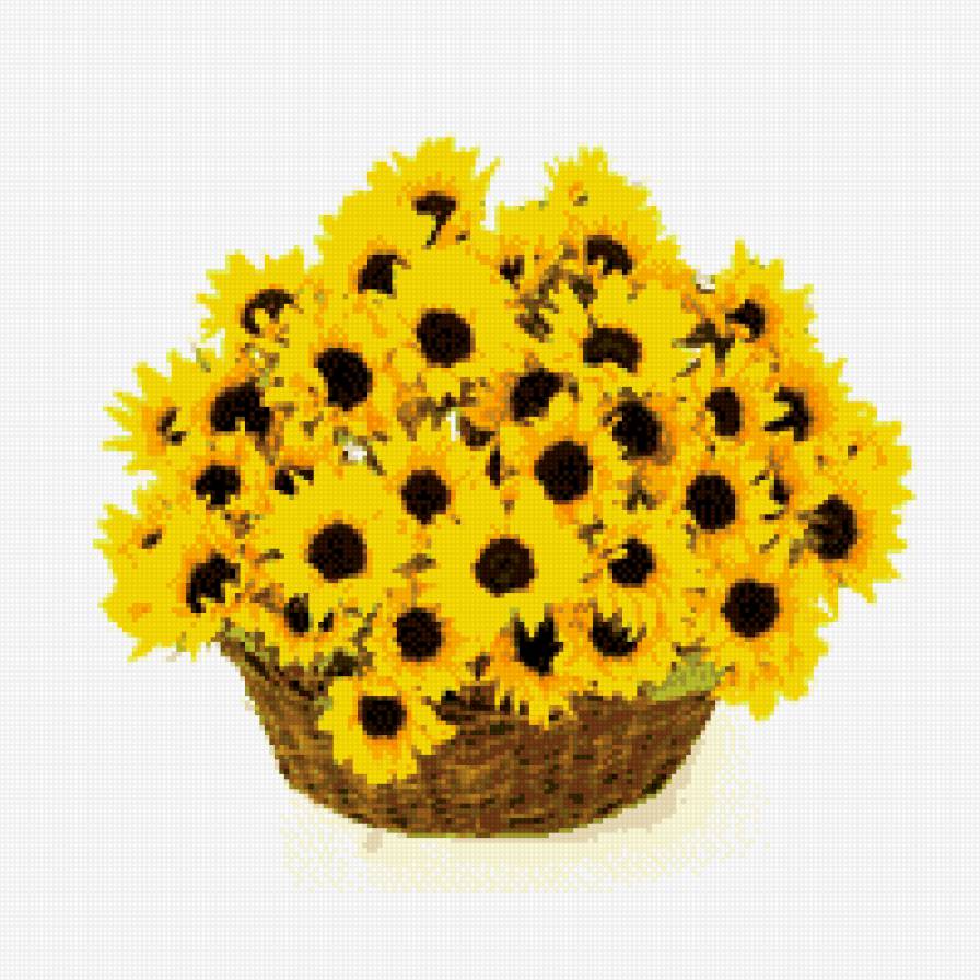 Корзина подсолнухов - букет, корзина, подсолнухи, цветы, природа - предпросмотр