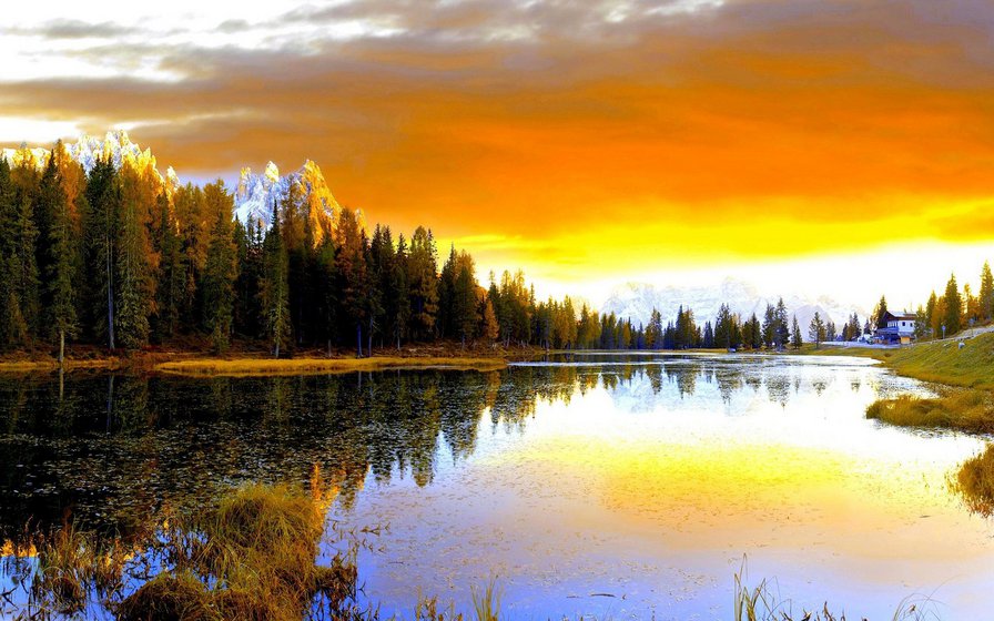 Закат на озере - закат, природа, деревья, лес, озеро - оригинал