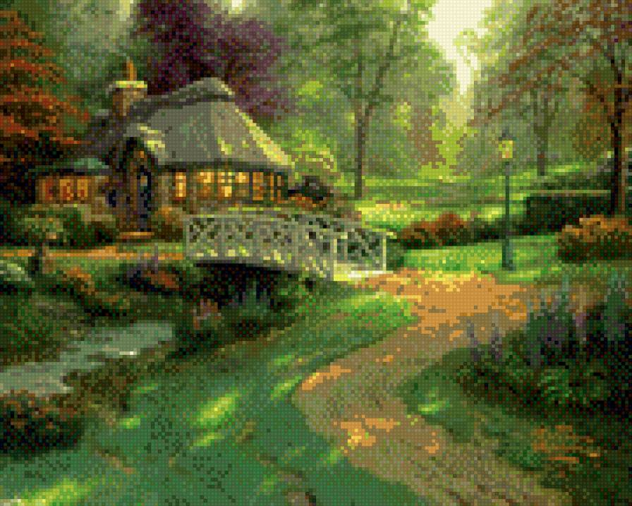 Дом за мостом - дом, река, пейзаж, дорога, мост - предпросмотр