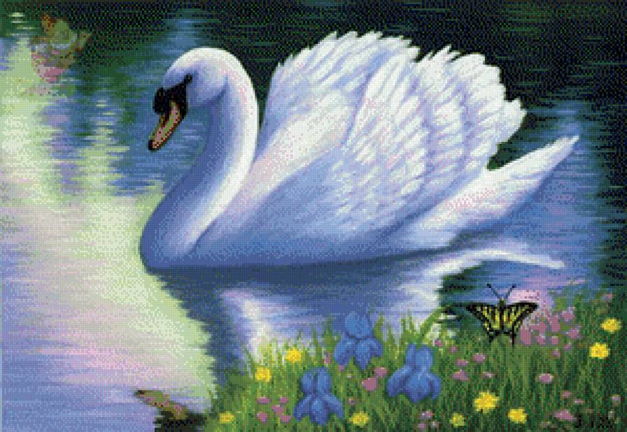 серия "птицы" - птица.лебедь.цветы.бабочка - предпросмотр