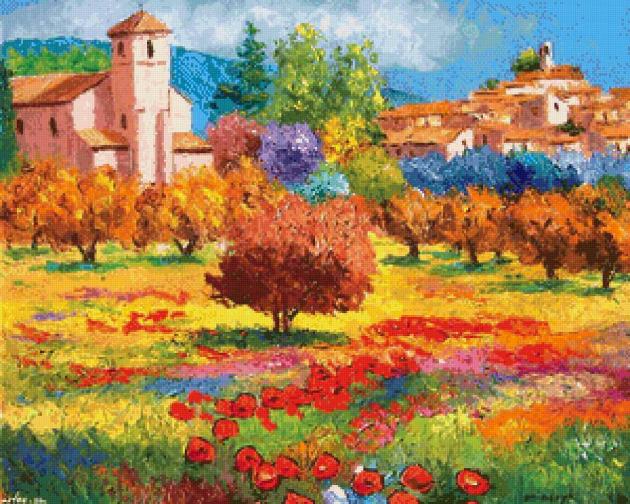 красочный прованс - юг, краски, живопись, сад, прованс, лето, пейзаж, цветы - предпросмотр