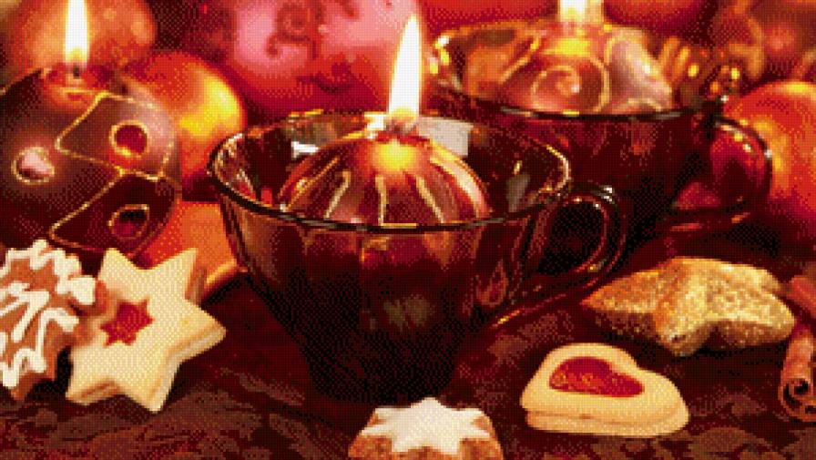 Рождество - шары, вечер, огонь, еда, свечи, зима, рождество - предпросмотр